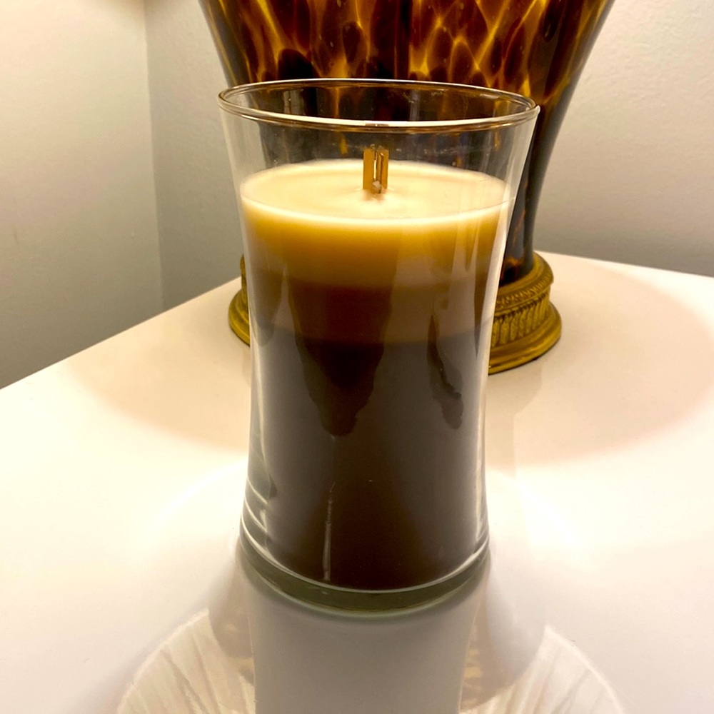 Wood Wick Large Trilogy candle. Scent: Cafe Sweets. No tops Slight imperfections